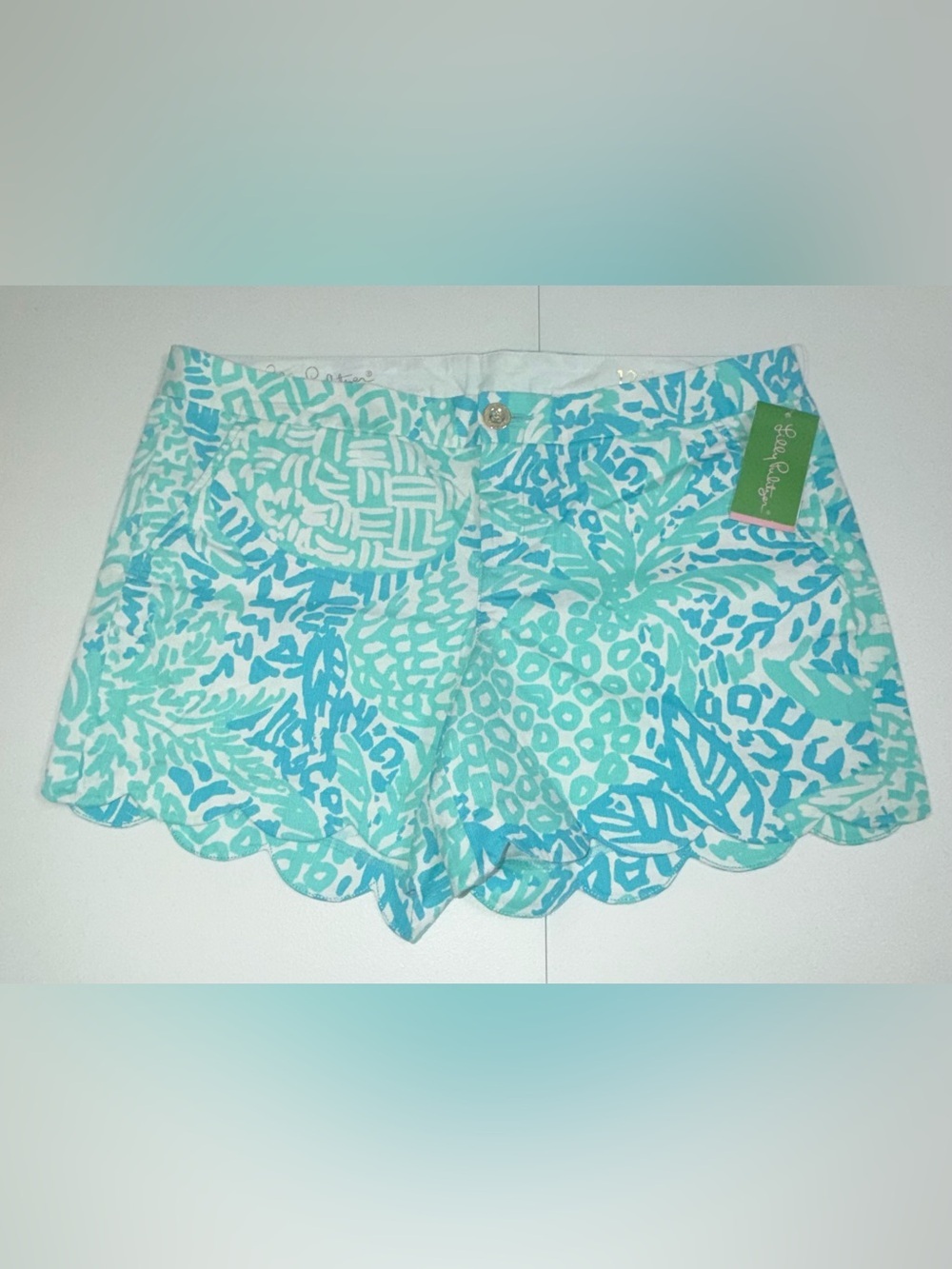 NWT Lilly Pulitzer Buttercup Short Seaside Aqua Home Slice Pineapple Scallop 12